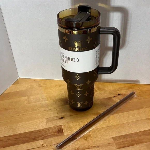 Stanley Dark Brown Tumbler with Gold Accents - Picture 1 of 6